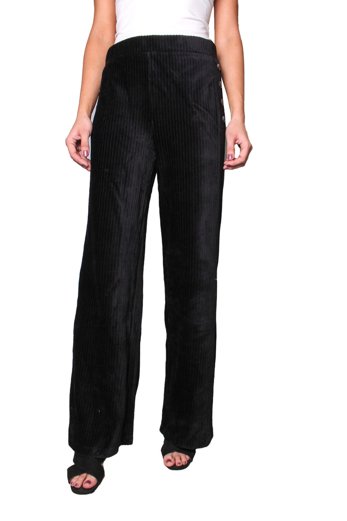 Women's High Waisted Solid Corduroy Side Button Wide Pants