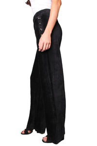Women's High Waisted Solid Corduroy Side Button Wide Pants