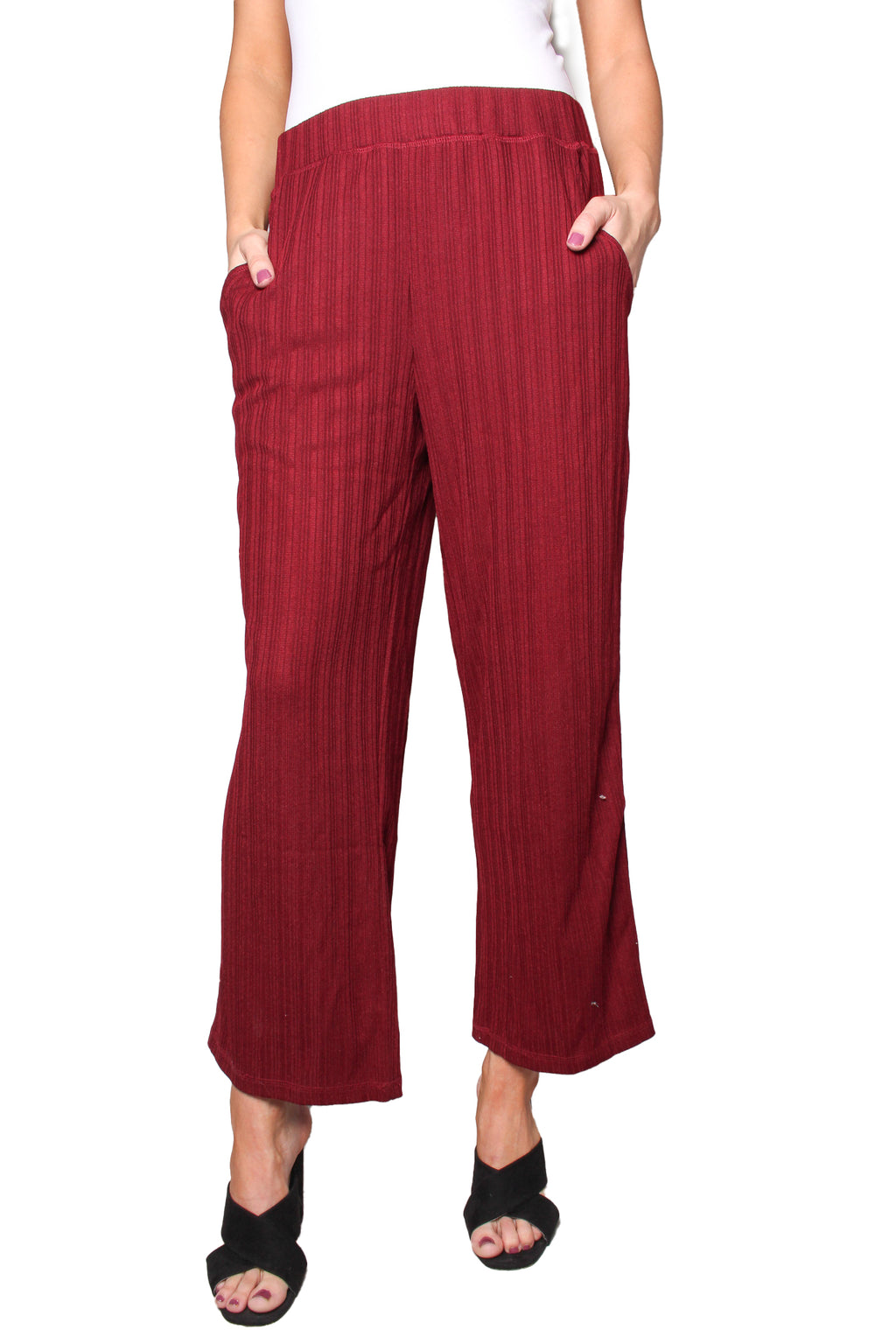 Women's Waisted Solid Knitted Pants