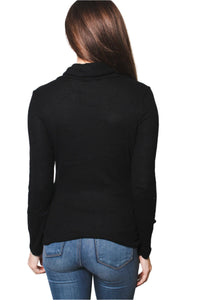 Women's Ribbed Brushed Hacci Cowl Turtleneck Long Sleeve Top
