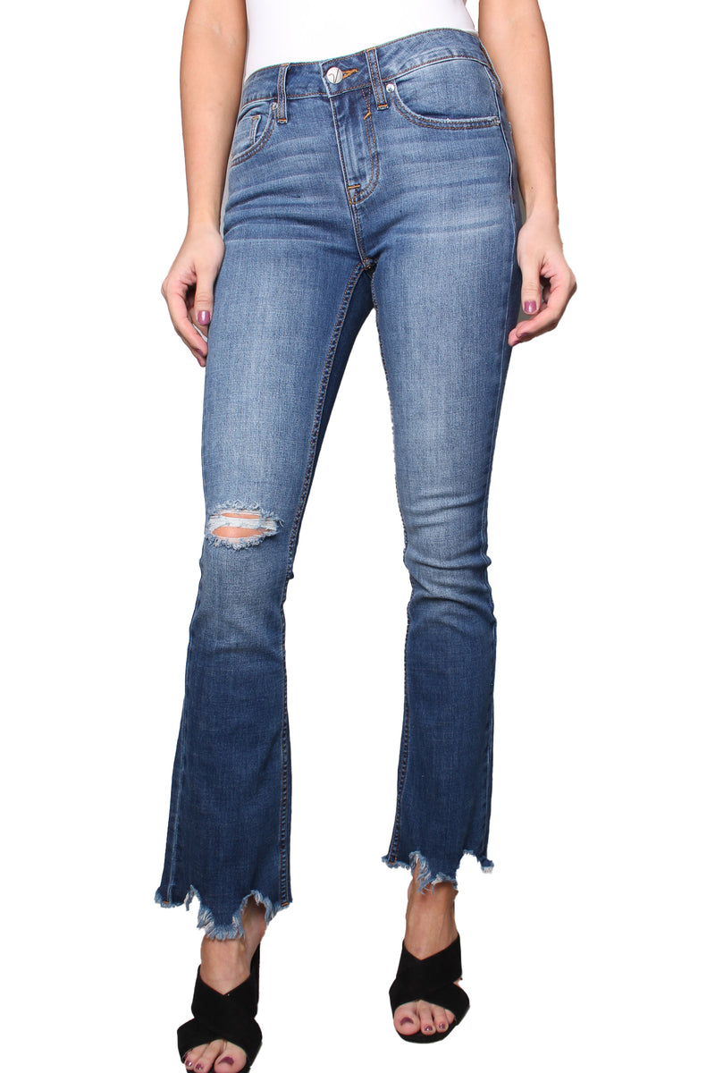 Women's Tattered Bottom Fringe Jeans