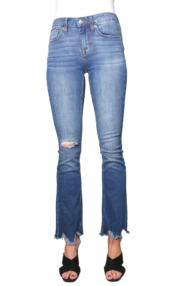 Women's Tattered Bottom Fringe Jeans