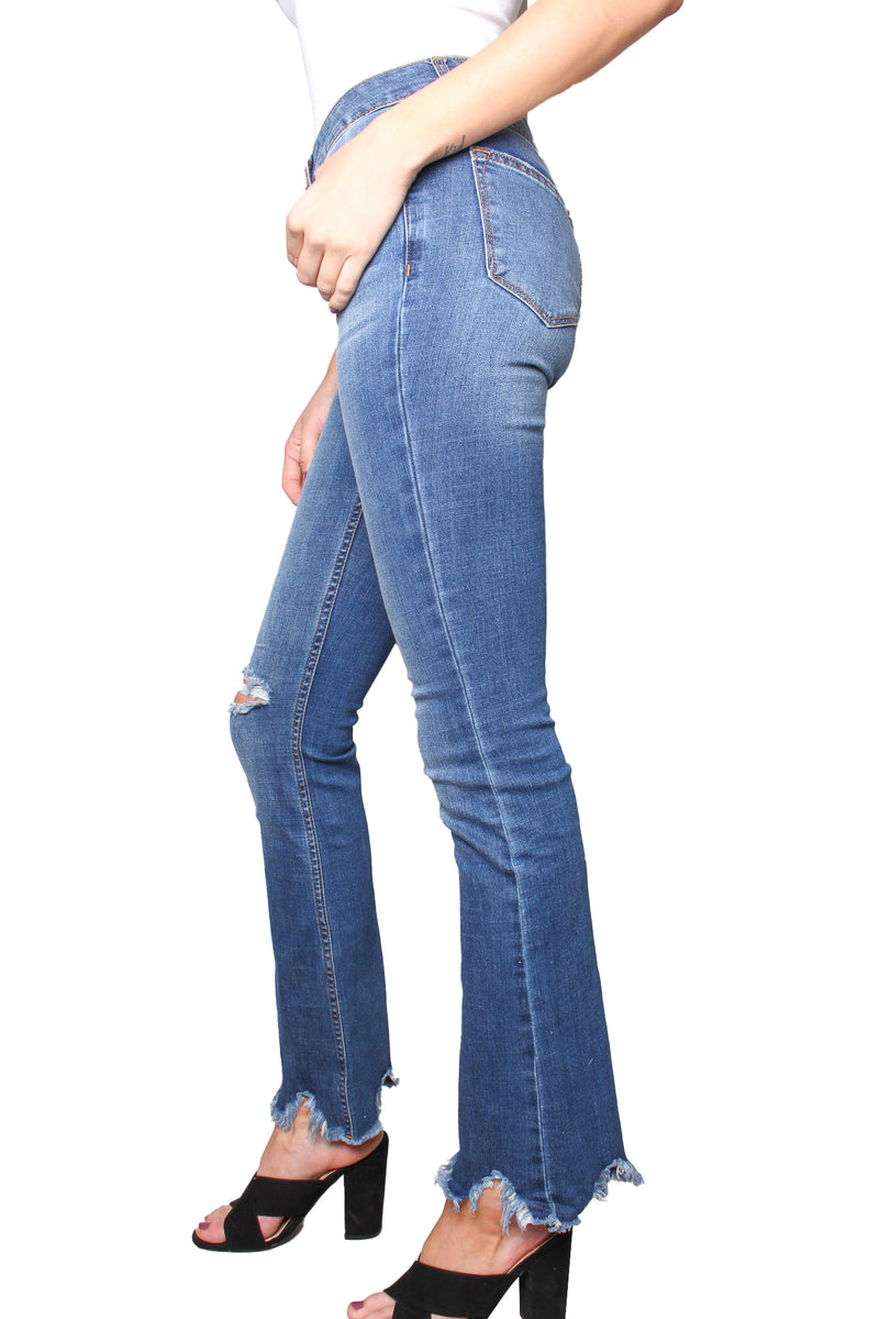 Women's Tattered Bottom Fringe Jeans