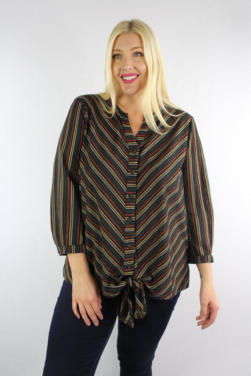 Women's Plus Size Long Sleeve Button Up Top With Front Knot