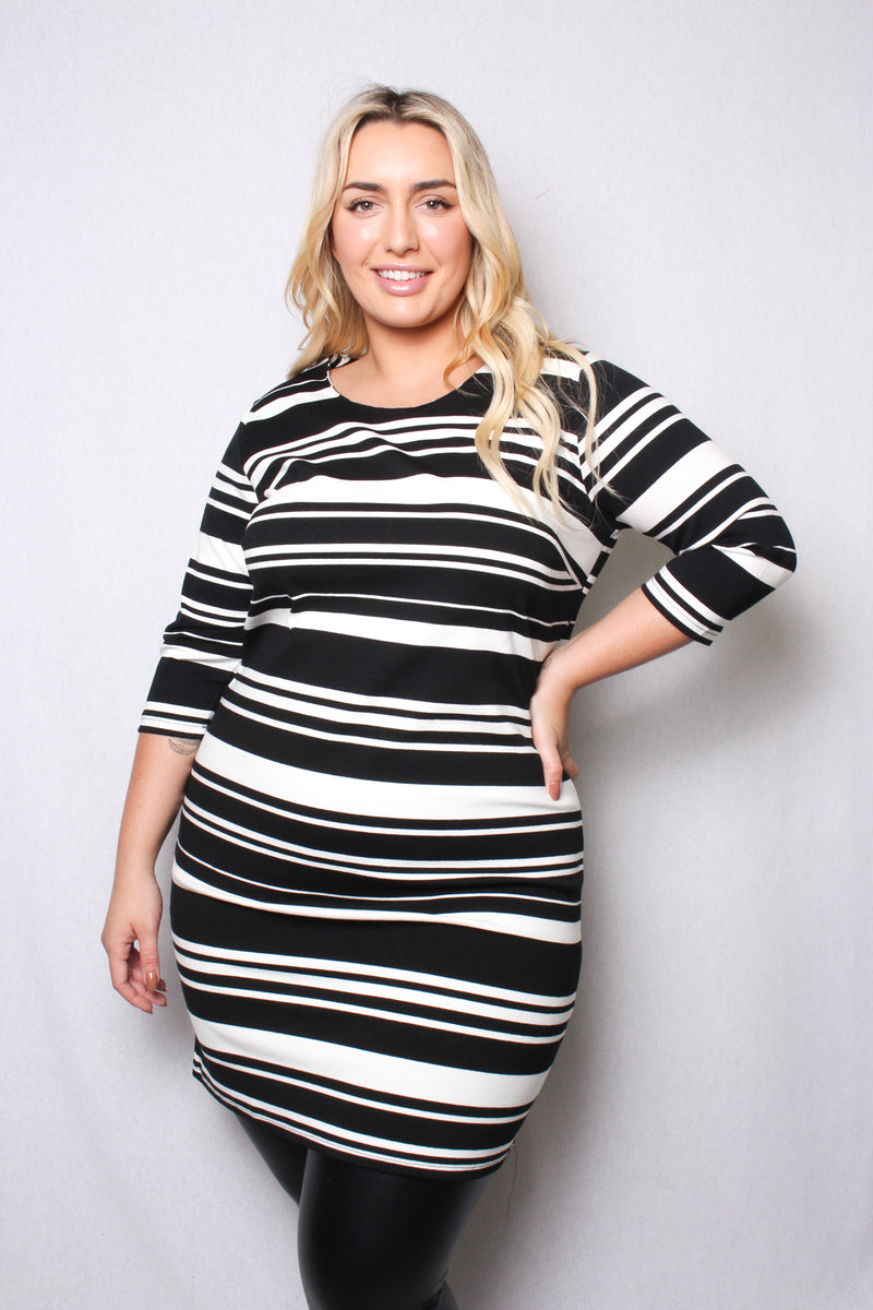 Women's Plus Size 3/4 Sleeves Stripe Dress