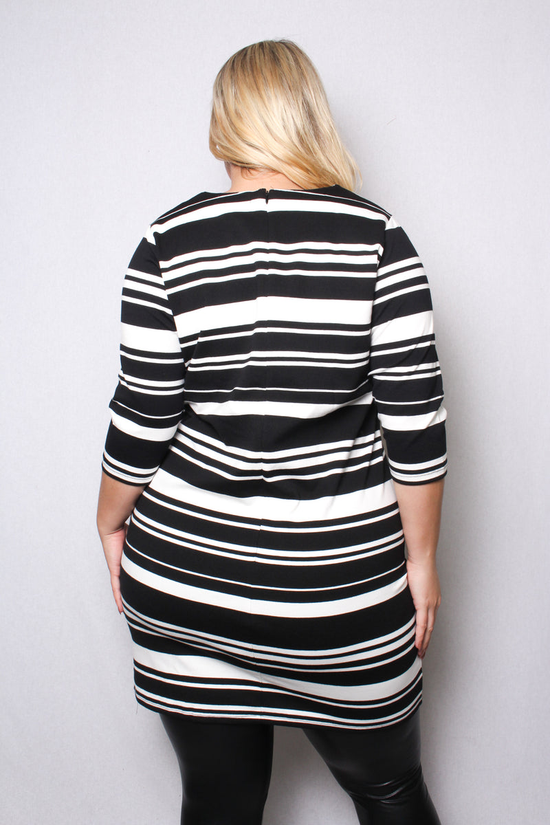 Women's Plus Size 3/4 Sleeves Stripe Dress