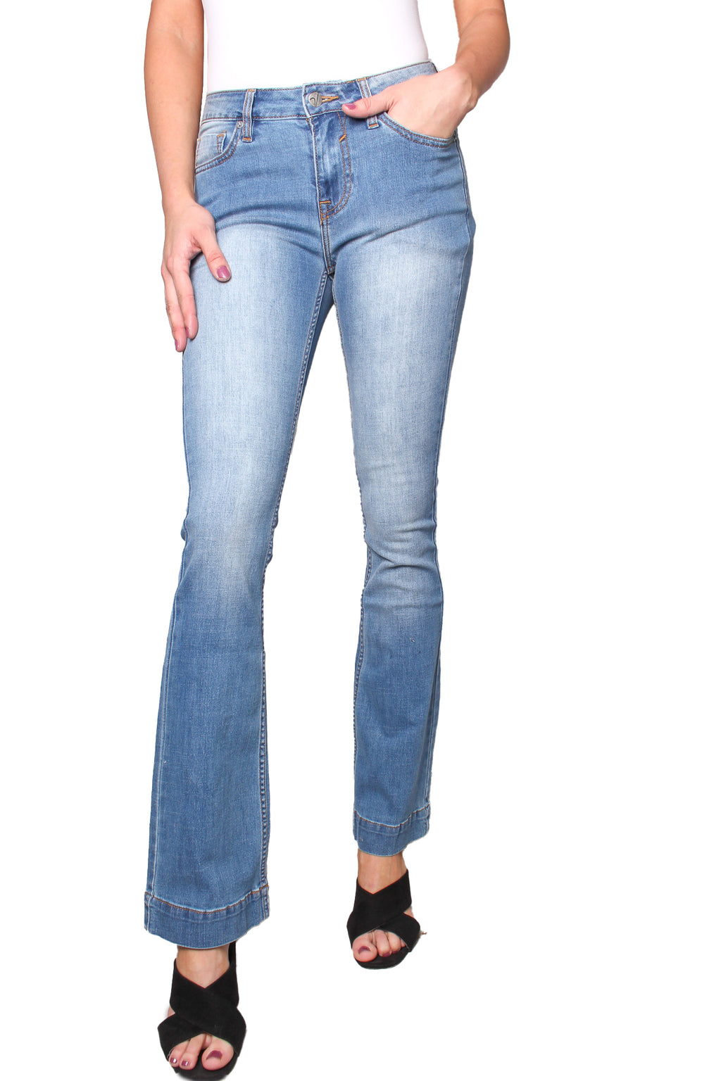 Women's High Waisted Faded Flared Bottom Jeans