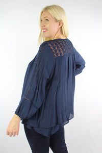 Women's Plus Size 3/4th Sleeve Blouse with Lace and Crochet Details