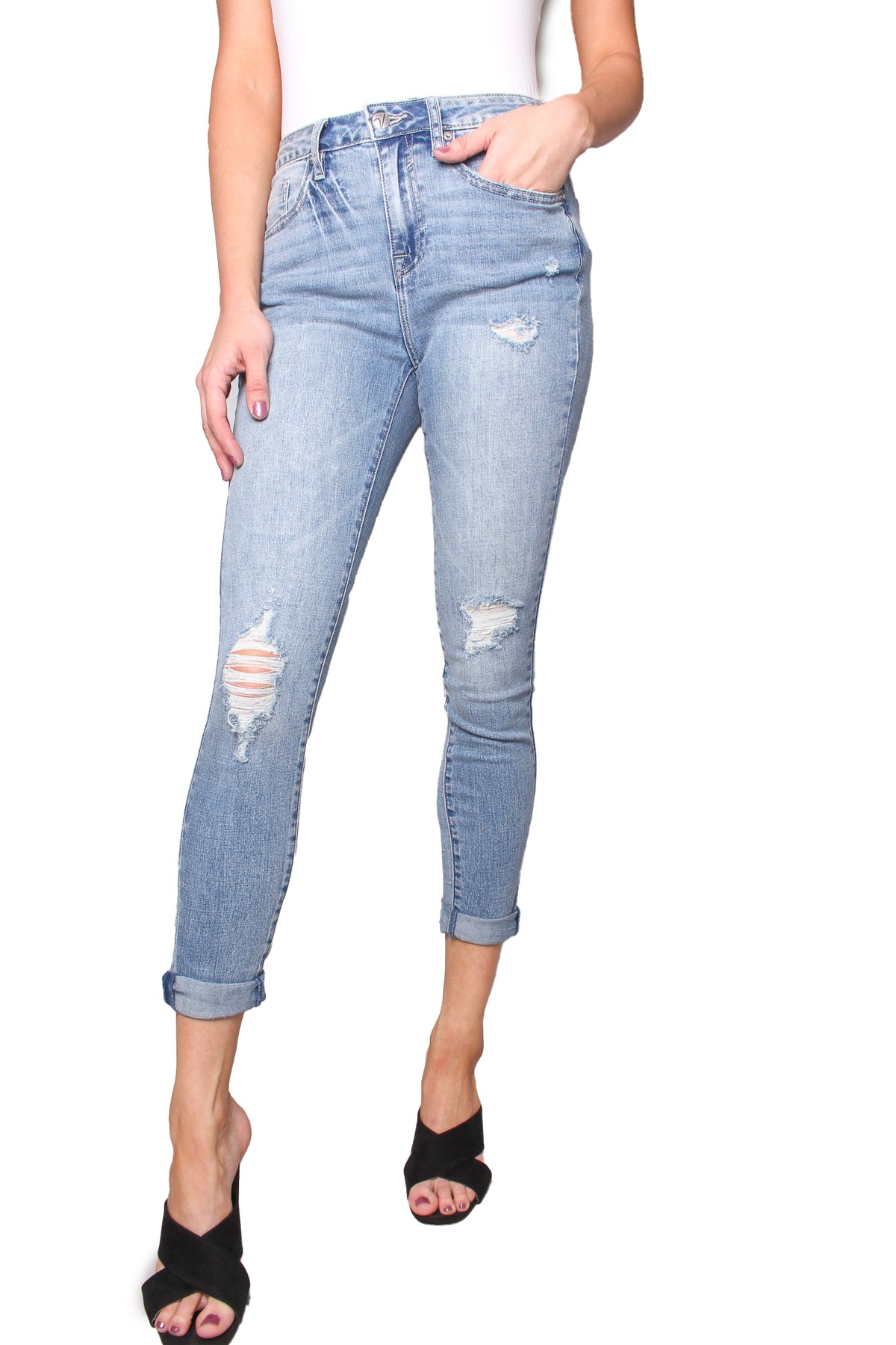 Women's High Waisted Distressed Skinny Jeans