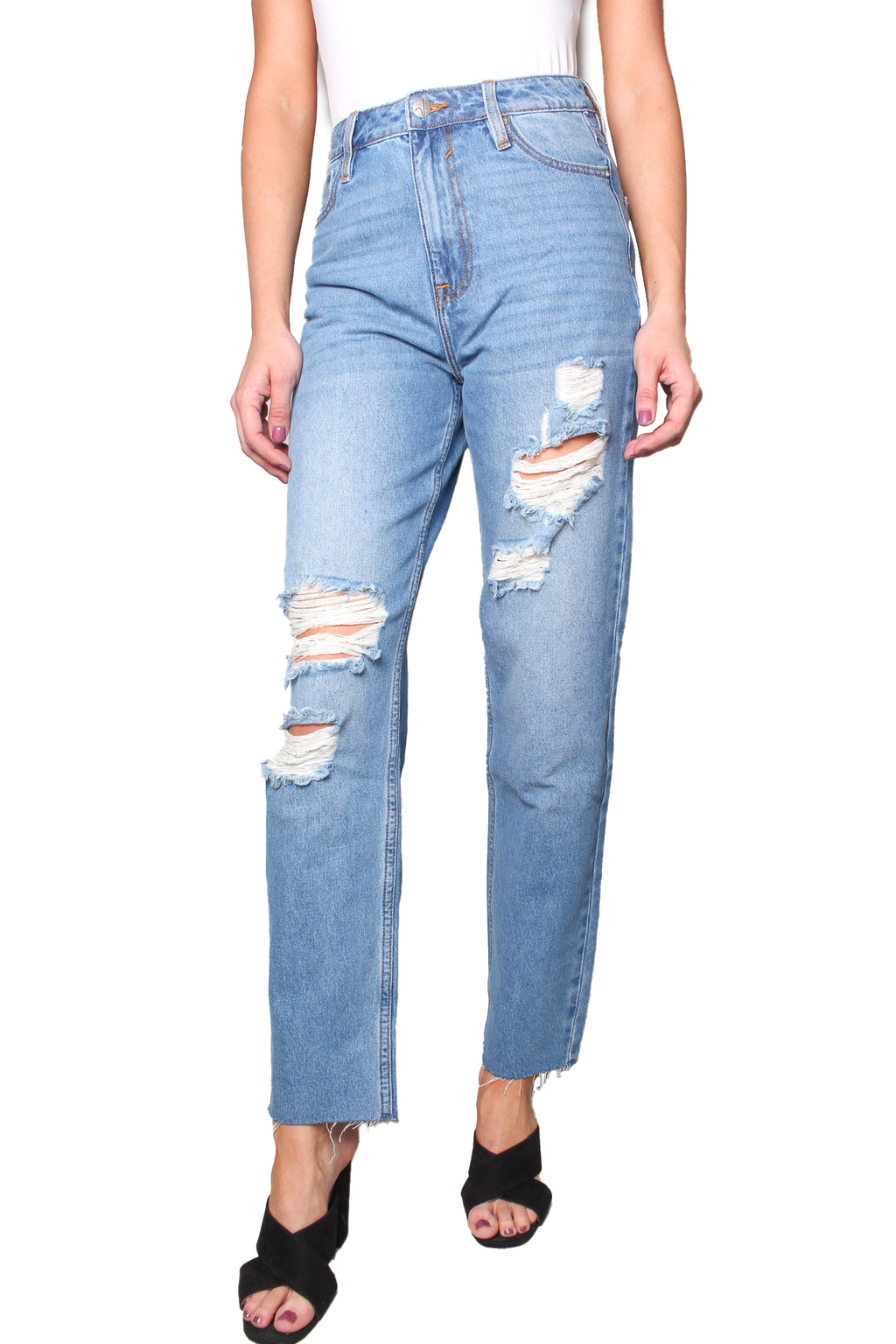 Women's High Waisted Tattered Frayed Jeans