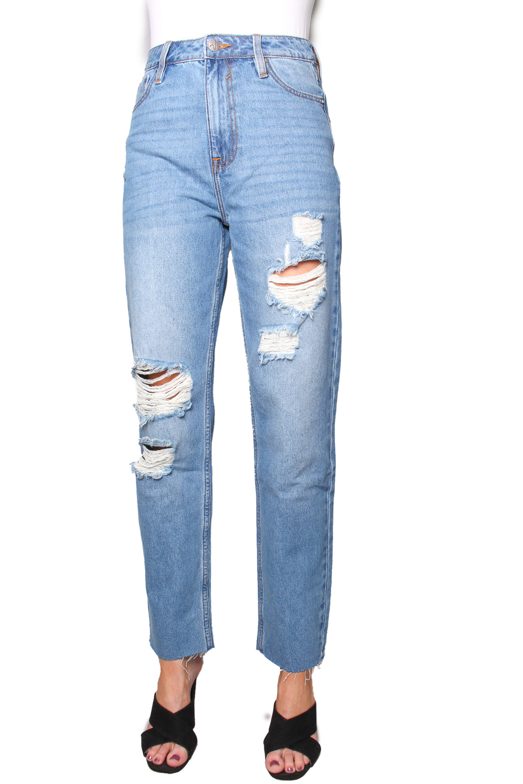 Women's High Waisted Tattered Frayed Jeans