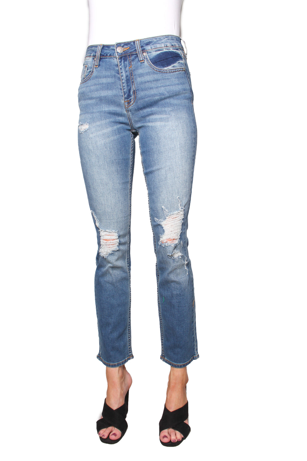 Women's High Waisted Tattered Skinny Jeans
