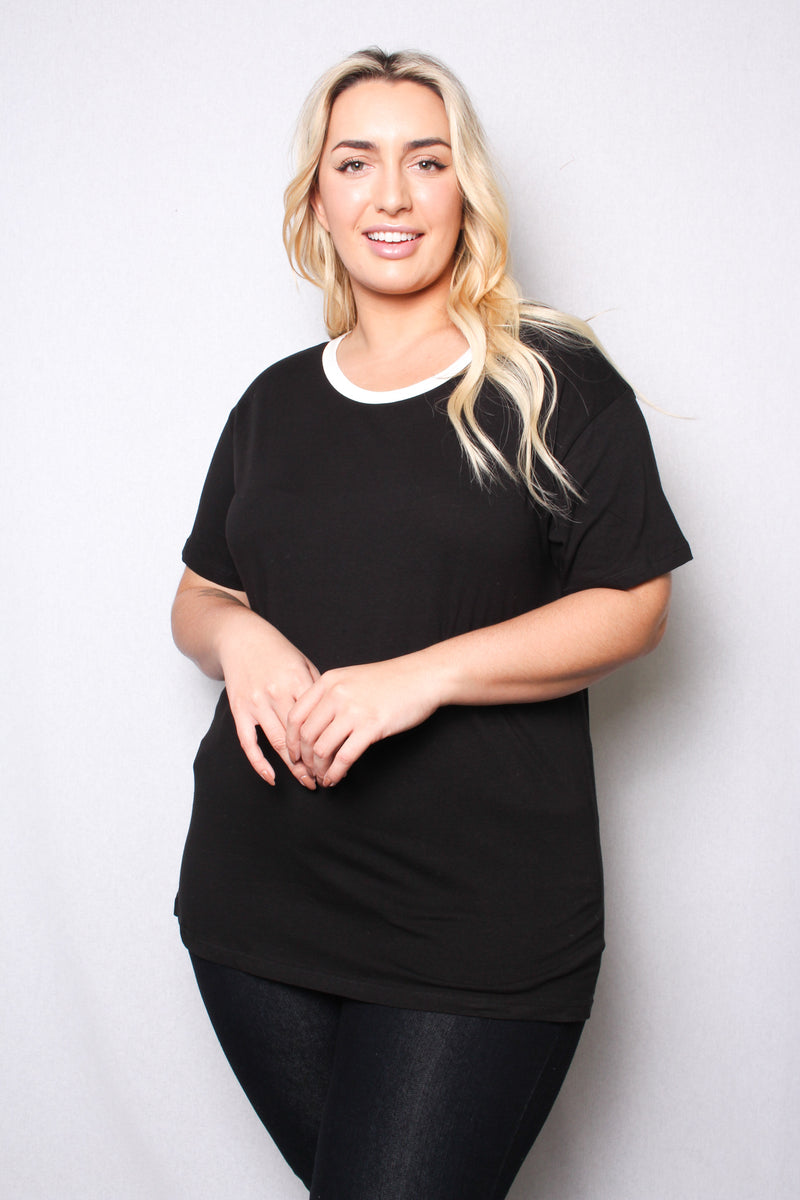Women's Plus Size Round Neck Short Sleeves Ringer T-Shirt