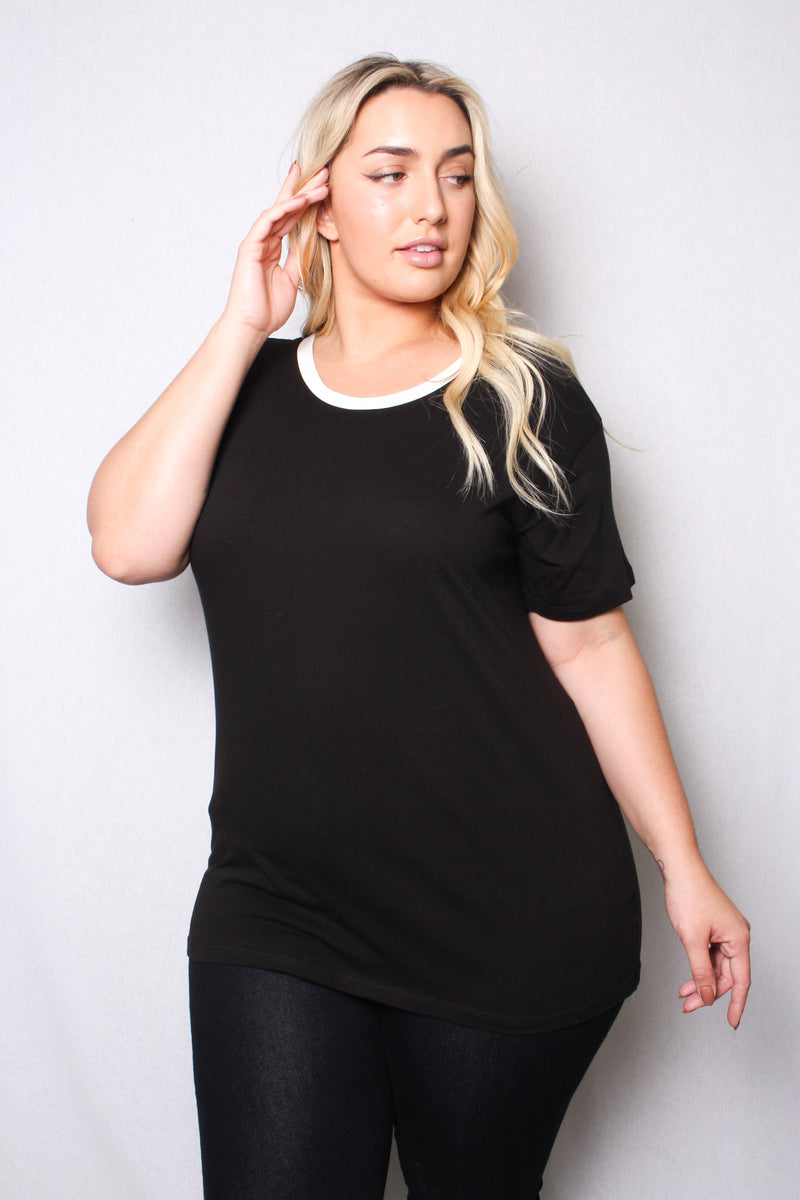 Women's Plus Size Round Neck Short Sleeves Ringer T-Shirt