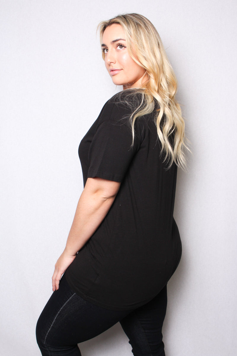 Women's Plus Size Round Neck Short Sleeves Ringer T-Shirt