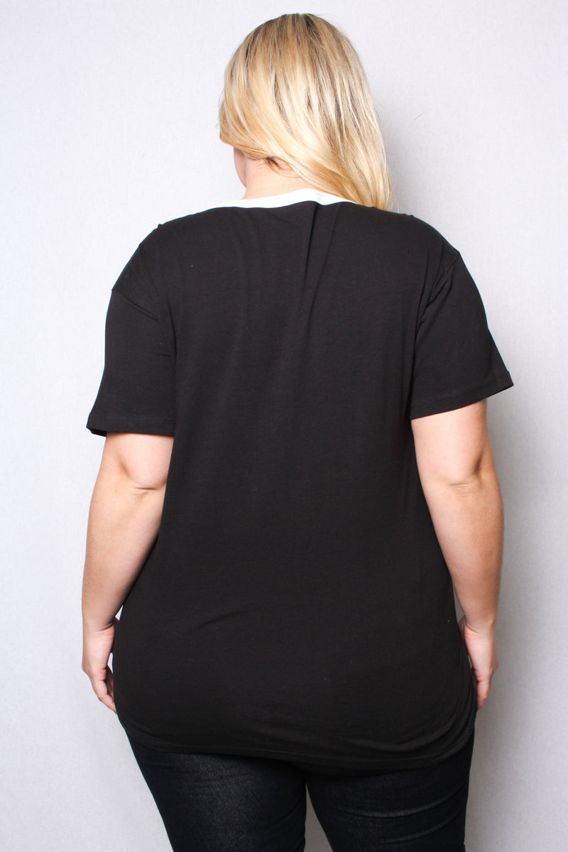 Women's Plus Size Round Neck Short Sleeves Ringer T-Shirt