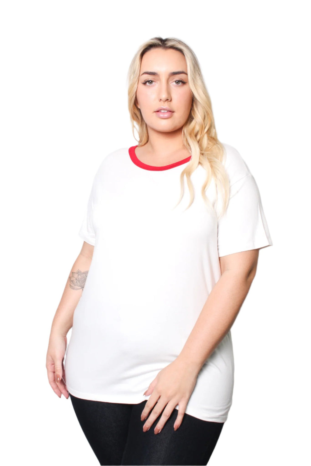 Women's Plus Size Round Neck Short Sleeves Ringer T-Shirt