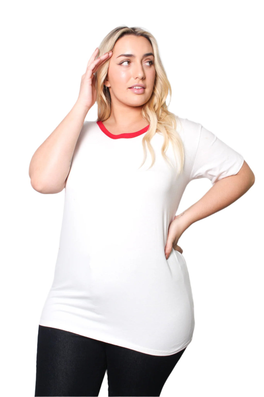 Women's Plus Size Round Neck Short Sleeves Ringer T-Shirt