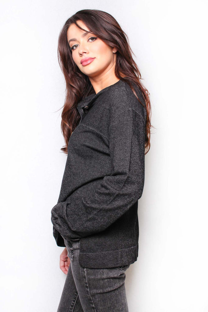 Women's Solid Long Sleeve Henley Top