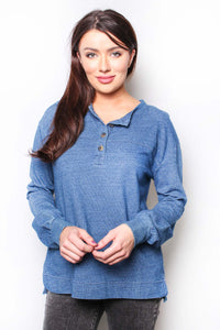 Women's Solid Long Sleeve Henley Top