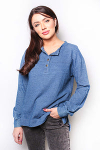 Women's Solid Long Sleeve Henley Top