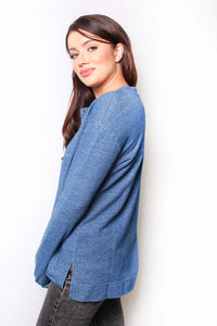 Women's Solid Long Sleeve Henley Top