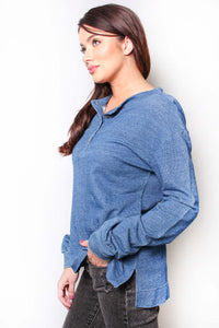 Women's Solid Long Sleeve Henley Top