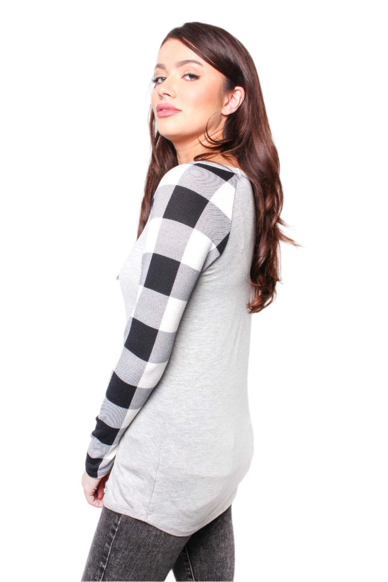 Women's Long Sleeve Round Neck Plaid Raglan Top