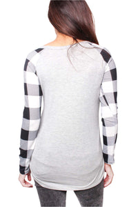 Women's Long Sleeve Round Neck Plaid Raglan Top