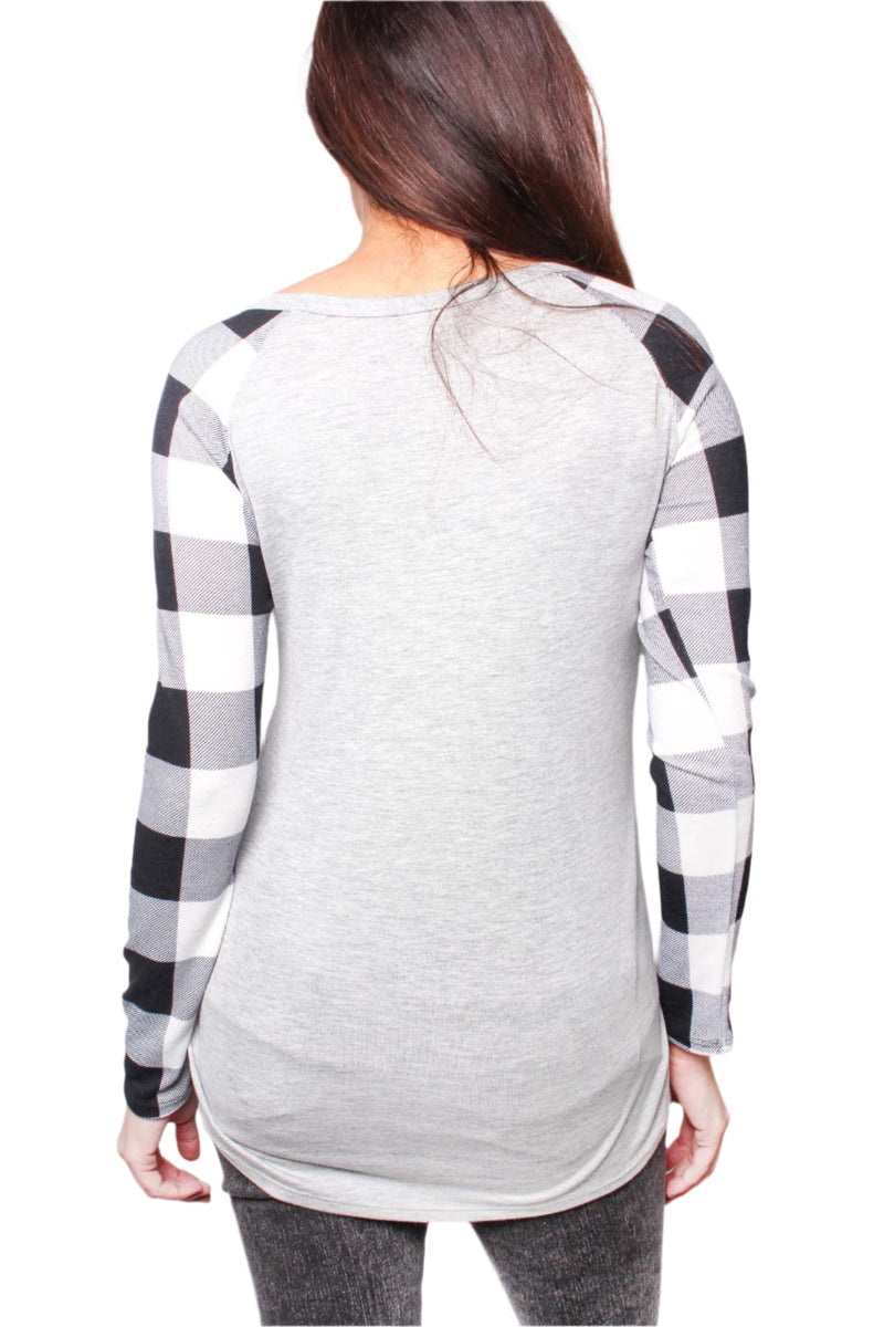 Women's Long Sleeve Round Neck Plaid Raglan Top