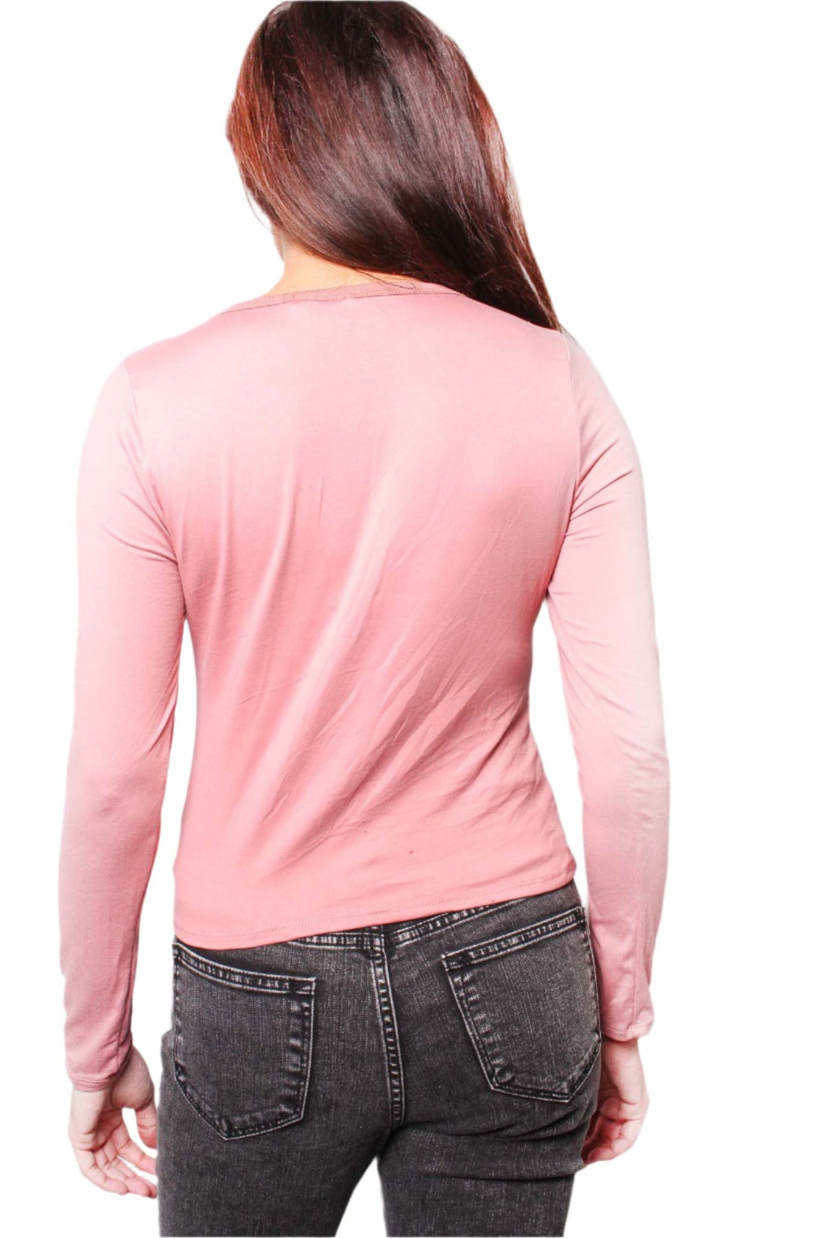 Women's Long Sleeve Round Neck Plaid Detail Top