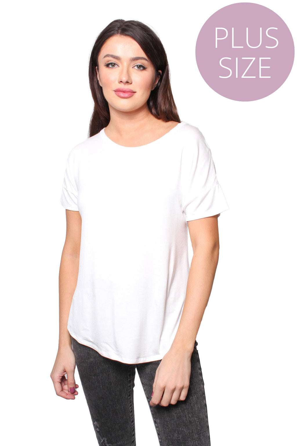 Women's Plus Short Sleeve Round Neck Basic Top