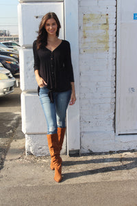Women's 3/4th Sleeve Solid Top with Knot