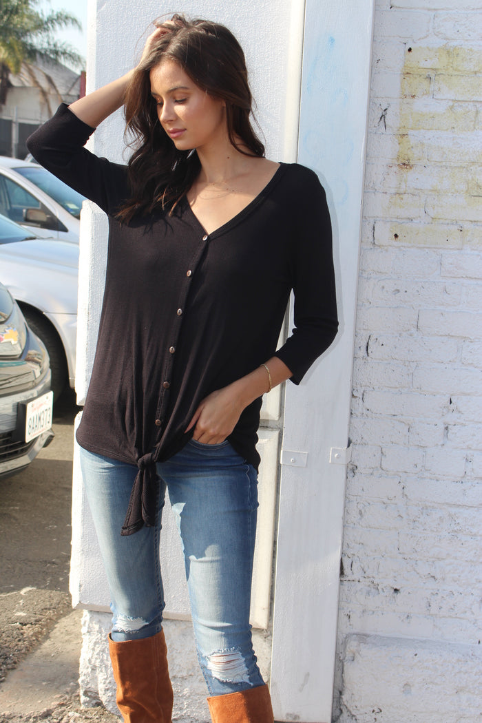 Women's 3/4th Sleeve Solid Top with Knot