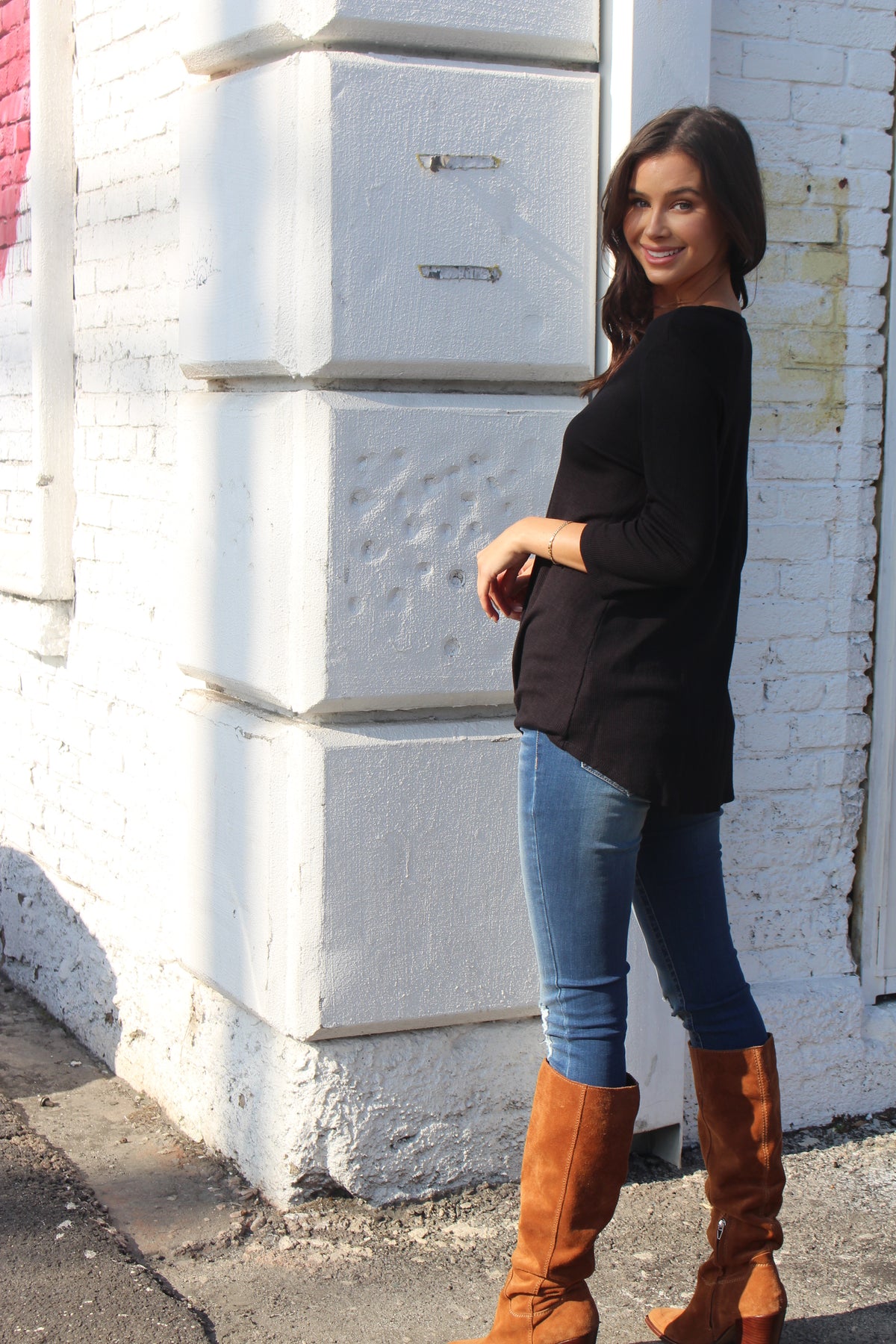 Women's 3/4th Sleeve Solid Top with Knot