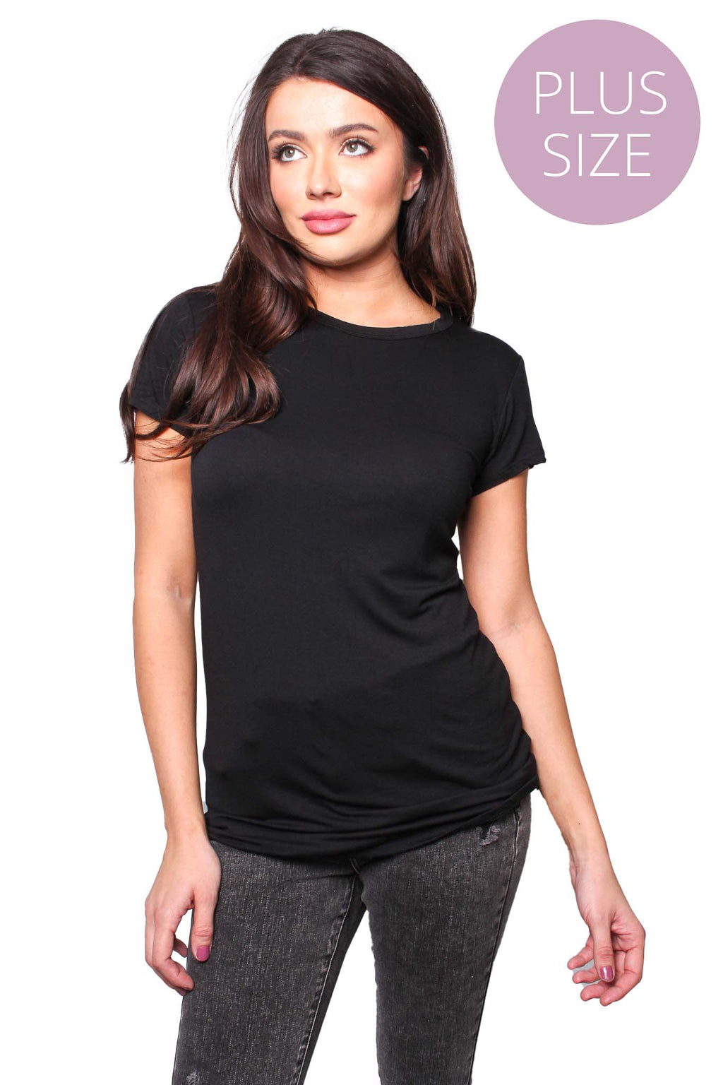 Women's Plus Short Sleeve Round Neck Solid Top