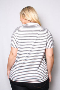 Women's Plus Size Short Sleeve Zip Up Color Block Top