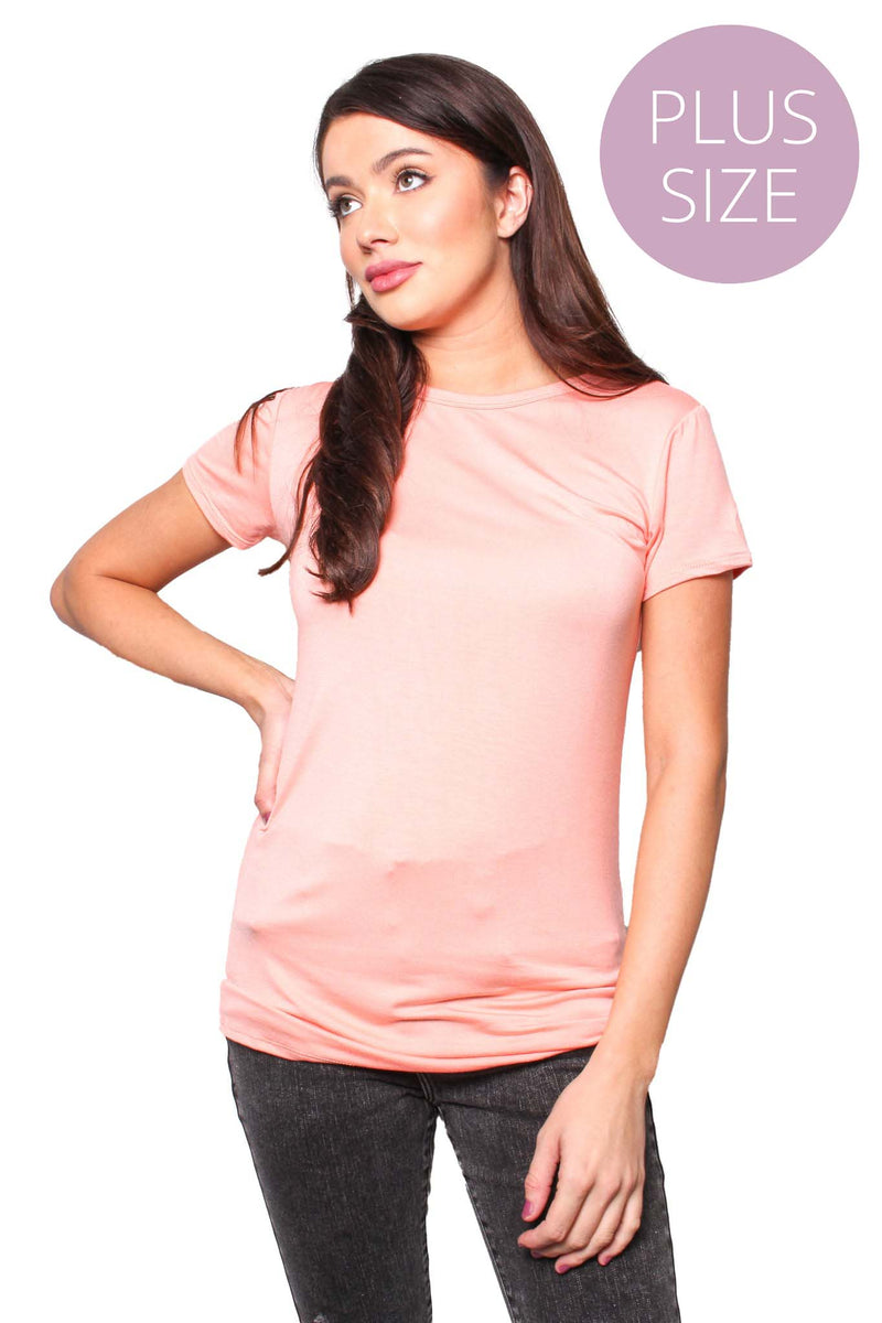 Women's Plus Short Sleeve Round Neck Solid Top