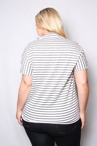 Women's Plus Size Short Sleeve Zip Up Color Block Top