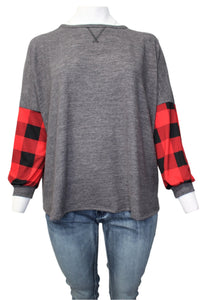 Plus Size Long Sleeve Plaid Print Round Neck Sweater