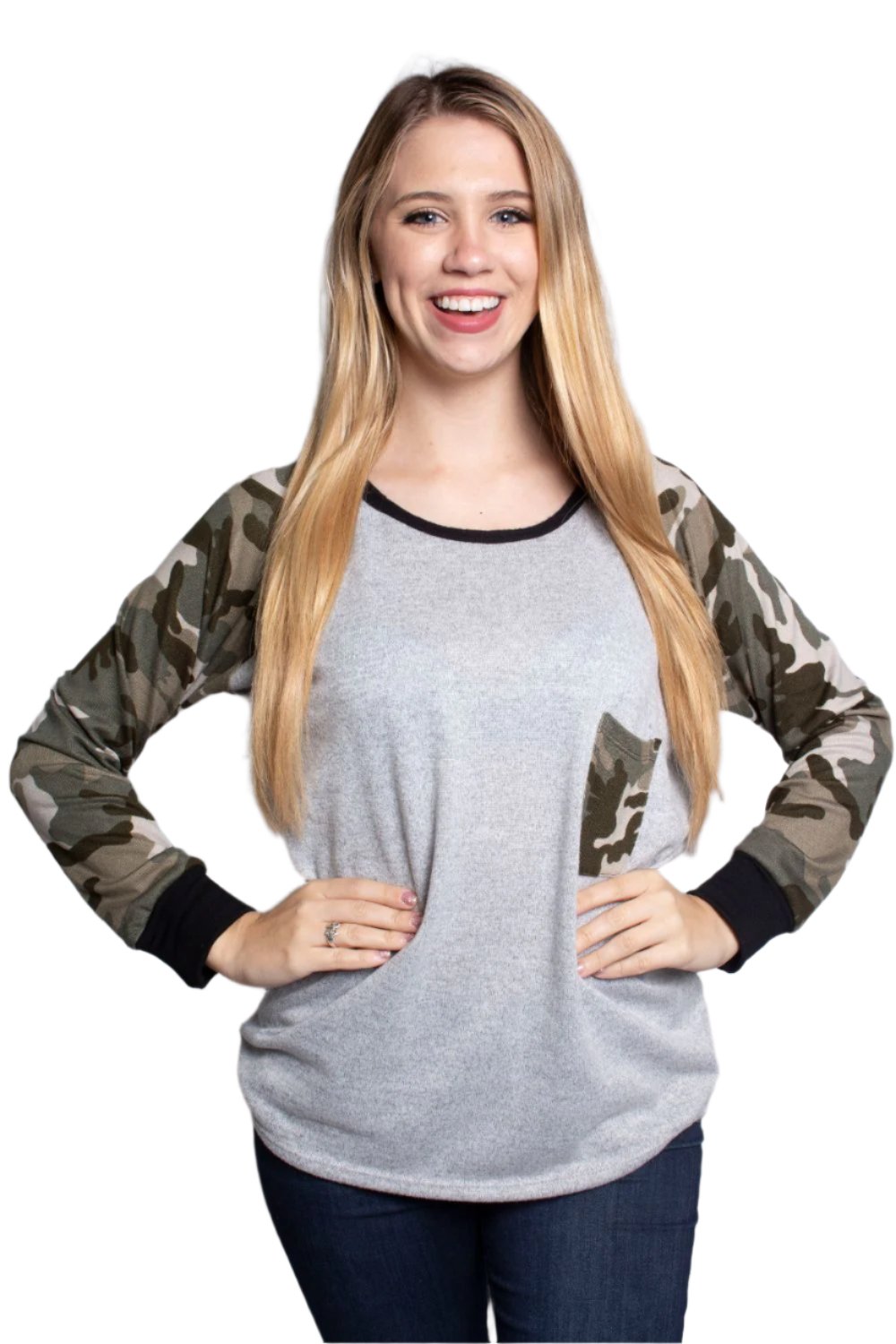 Women's Raglan Top with Camo Sleeves