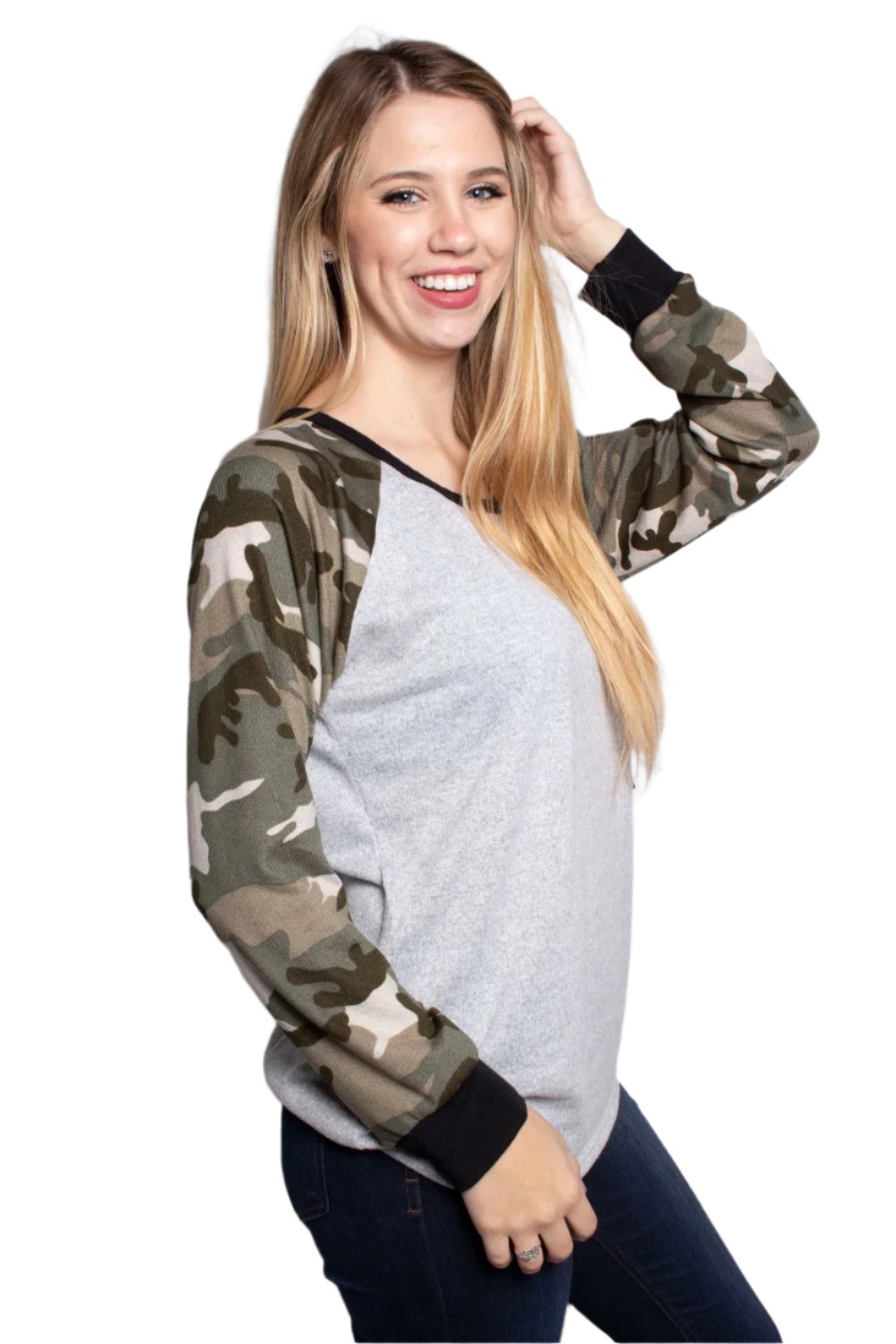 Women's Raglan Top with Camo Sleeves