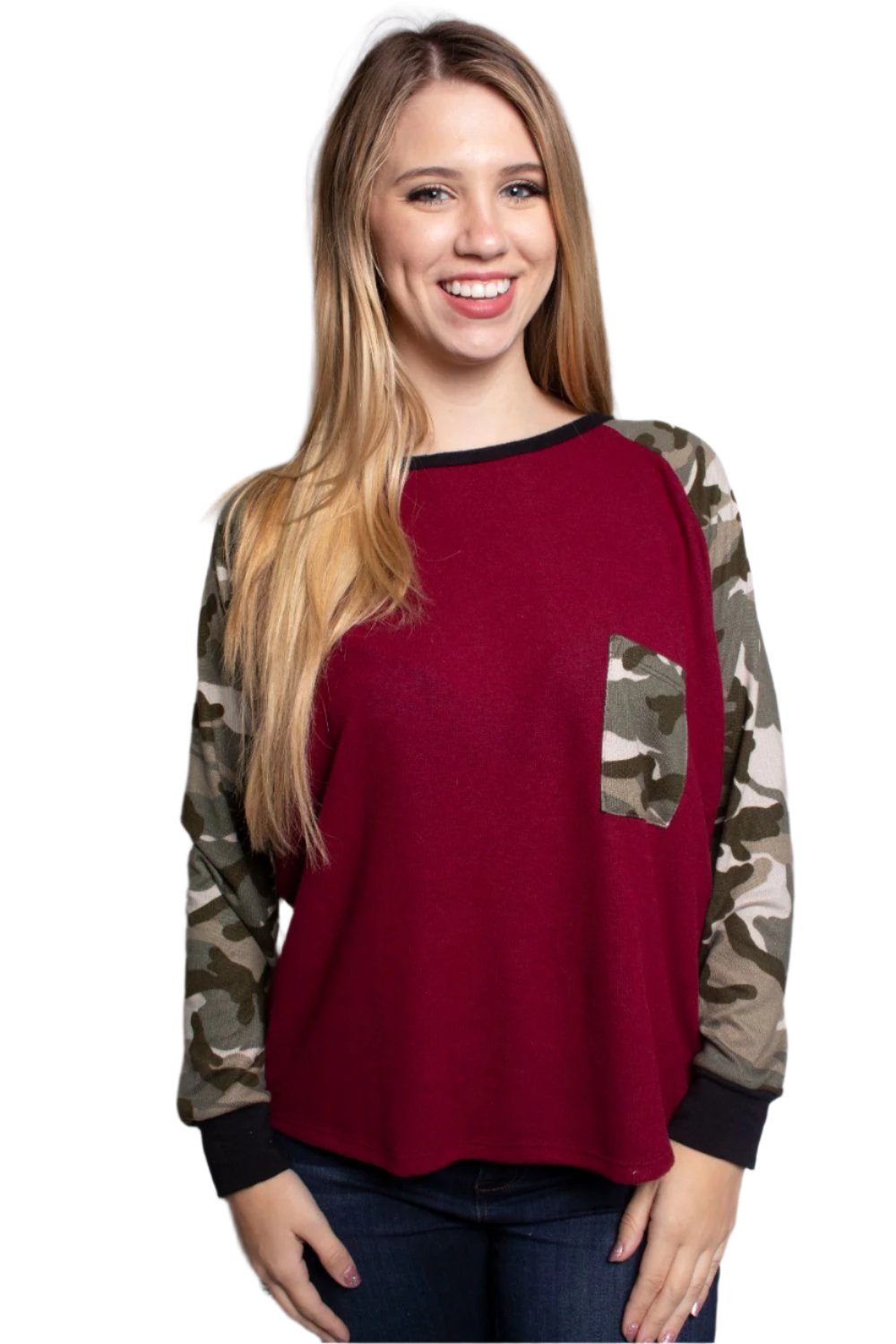 Women's Raglan Top with Camo Sleeves