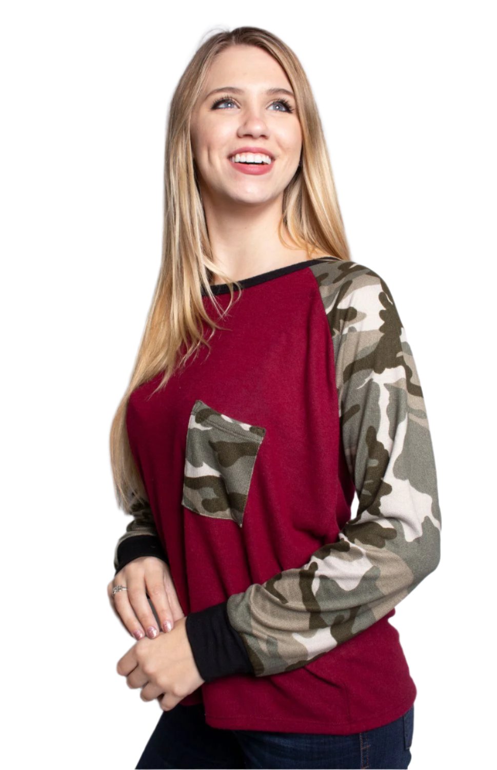 Women's Raglan Top with Camo Sleeves