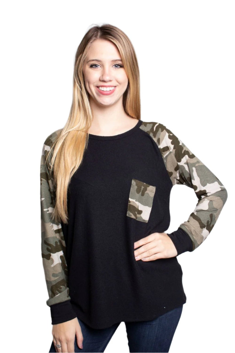 Women's Raglan Top with Camo Sleeves