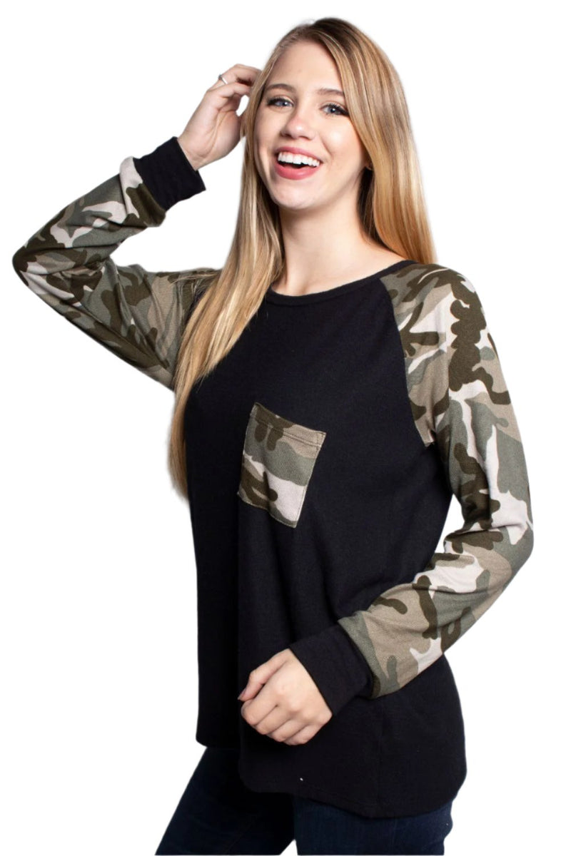 Women's Raglan Top with Camo Sleeves