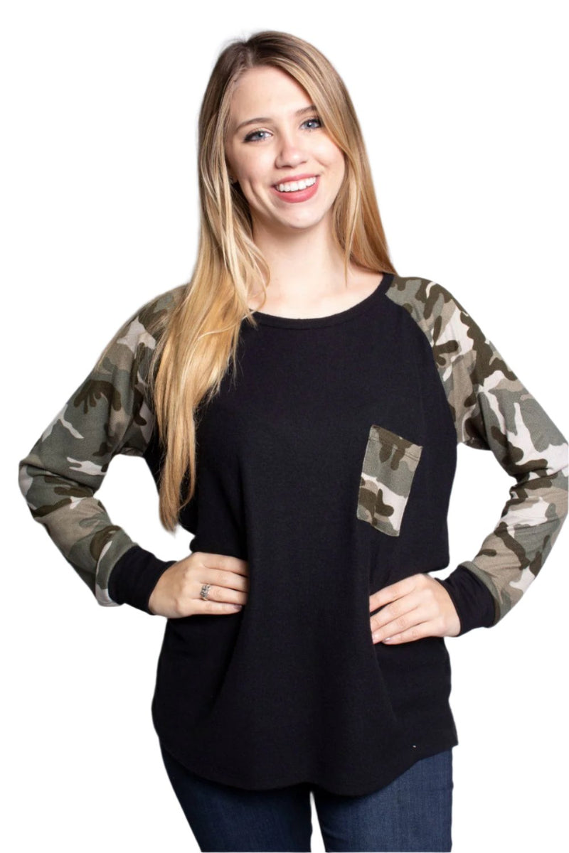 Women's Raglan Top with Camo Sleeves