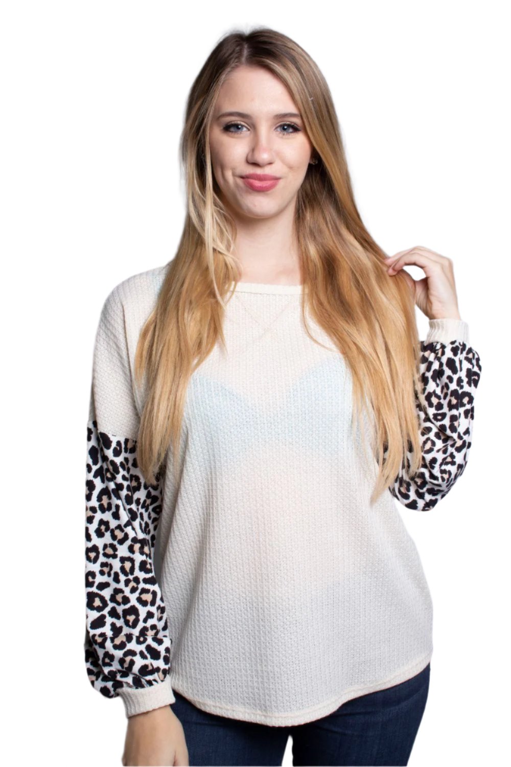 Women's Animal Print Bishop Sleeve Loose Fit Top