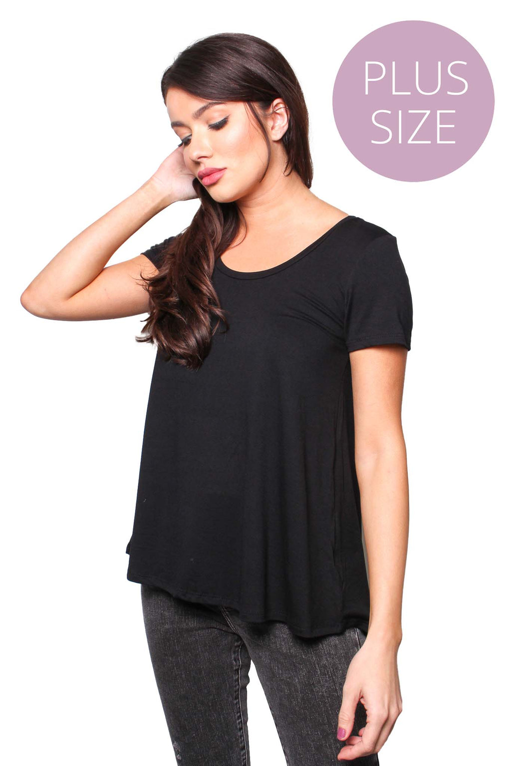 Women's Plus Short Sleeve Round Neck Basic Top