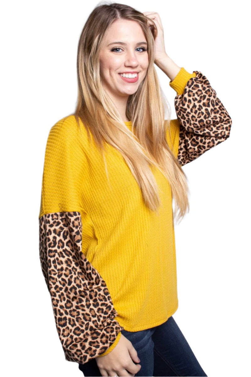 Women's Animal Print Bishop Sleeve Loose Fit Top